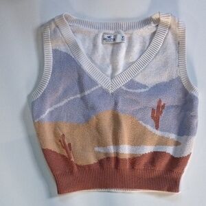 Hollister White and Blue V-Neck Sweater